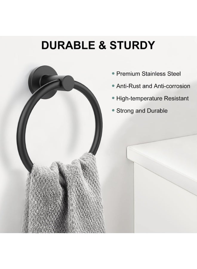 HOMESTAR Towel Holder | Heavy-Duty Stainless Steel Bathroom Towel Ring | Wall-Mounted Towel Holder | For Bathroom and Kitchen Use | Modern Minimalist Multi-Purpose Storage Rack |16cm, Black - Image 3